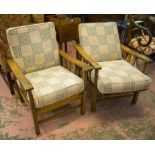 RECLINING ARMCHAIRS, a pair,