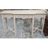 BREAKFRONT SIDE TABLE, Louis XVI style grey painted with three drawers, 83cm H x 37cm W x 41cm D.