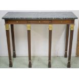 CONSOLE TABLE, French Empire style, mahogany, parcel gilt and gilt metal with green marble top,