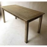 GARDEN TABLE BY BARLOW TYRIE, rectangular weathered teak of slatted construction,