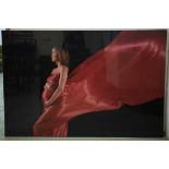 PHOTOGRAPH ON BOARD, 'Lady in red dress', 102cm H x 151cm.