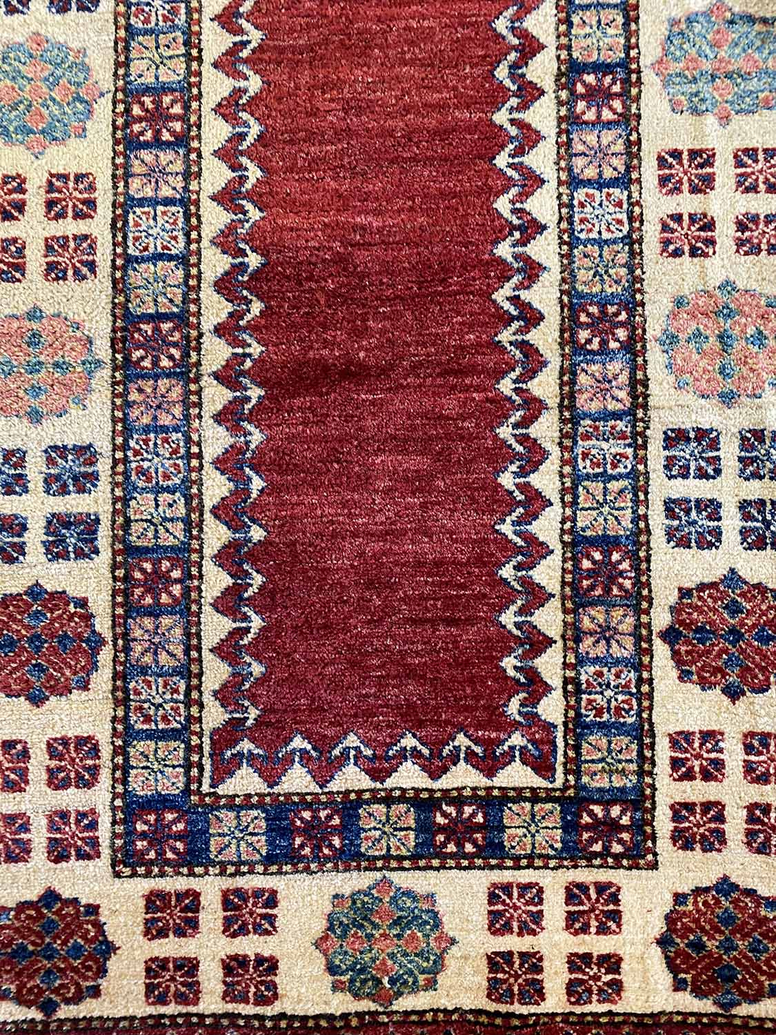 KAZAK RUNNER, 360cm x 90cm, open field within geometric bands and borders. - Image 2 of 3