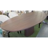 DINING TABLE, contemporary walnut, with central pedestal, 200cm x 100cm x 74cm.