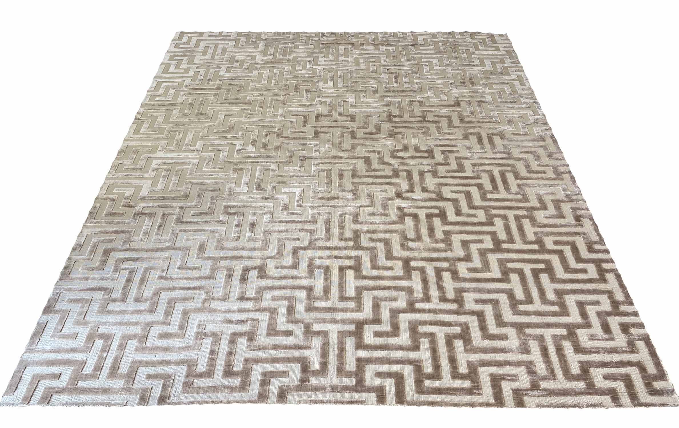 CONTEMPORARY ART DECO DESIGN SILK CARPET, 300cm x 250cm, geometric gold field.