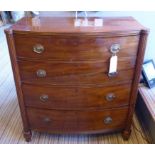 BOWFRONT CHEST, Regency mahogany with four long graduated drawers flanked by reeded pillars,