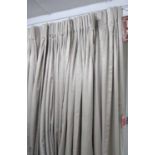 CURTAINS, two pairs in a silver fabric, lined and interlined,