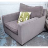 ARMCHAIR, of substantial proportions, contemporary grey velvet finish, with scatter cushion,