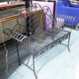 GARDEN BENCH, French style, grey painted metal, 145cm W.