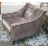 ARMCHAIR BY BESPOKE SOFA, buttoned grey velvet with seat cushion, 81cm W.