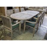 GARDEN TABLE, teak with foldaway central leaf 75cm H x 180cm x 100cm,