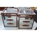 SIDE TRUNKS, a pair, polished metal, Andrew Martin style, each with two drawers,