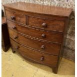 BOWFRONT CHEST, 19th century with two short over three long drawers on bracket supports,