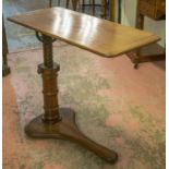 READING TABLE, Victorian mahogany with angle and height adjustable top on castors,