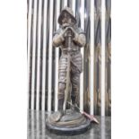 BRONZE STATUETTE, of a knight, on a marble base, indistinctly signed, 55cm H.