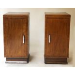 ART DECO BEDSIDE CABINETS, a pair, birds eye maple and walnut crossbanded,
