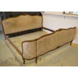 BED, Louis XV style walnut with cream damask padded ends, 102cm H x 207cm x 207cm.