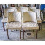 DINING CHAIRS, a set of eight, Italian oak in patterned silver velvet.