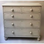 VICTORIAN CHEST, traditionally grey painted and black lined with two short and three long drawers,