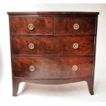 BOWFRONT CHEST, Regency flame mahogany, of small proportions, with two short above two long drawers,