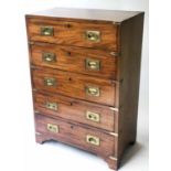 CAMPAIGN STYLE CHEST, 19th century and later mahogany and brass bound with five long drawers,