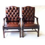 GAINSBOROUGH ARMCHAIRS, a pair, George III design, mahogany, with deep buttoned,