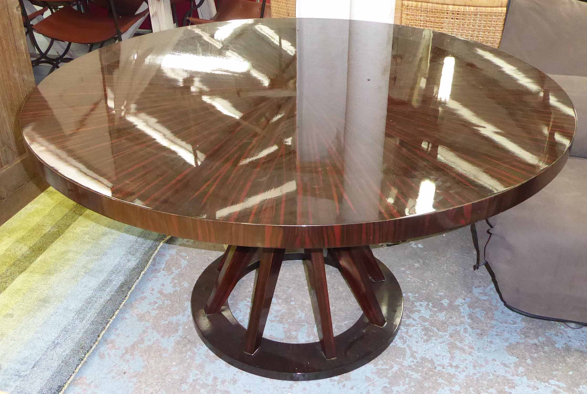 DINING TABLE, French circular top in macassar on a pedestal base, 140cm Diam x 77cm H. - Image 2 of 3