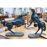 FUTURIST SCHOOL INSPIRED SCHOOL BRONZED STUDIES OF REARING STALLIONS, a pair, 43cm H.