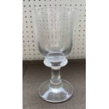 GLASS GOBLETS, a set of seven, hand blown, 17cm H approx.