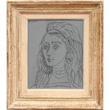 PABLO PICASSO 'Jacqueline', linocut 1962, suite: Linogravures, 25cm x 20cm.