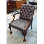 LIBRARY ARMCHAIR, Georgian style, leather upholstery with buttoned back, ball and claw front feet,