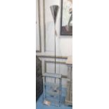 UPLIGHTER, Art Deco style, chrome, 187cm H, and a small chrome and glass shelf unit,