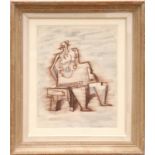 HENRY MOORE, 'Seated figures', off set lithograph, 39cm x 30cm.