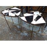 SIDE TABLES, a pair, Italian style, with metal bases.