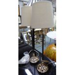 TABLE LAMPS, two, cream shades gilt metal bases, 58cm H.