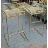 BAR STOOLS, a pair, gilt metal contemporary style bar stools, 87cm H.