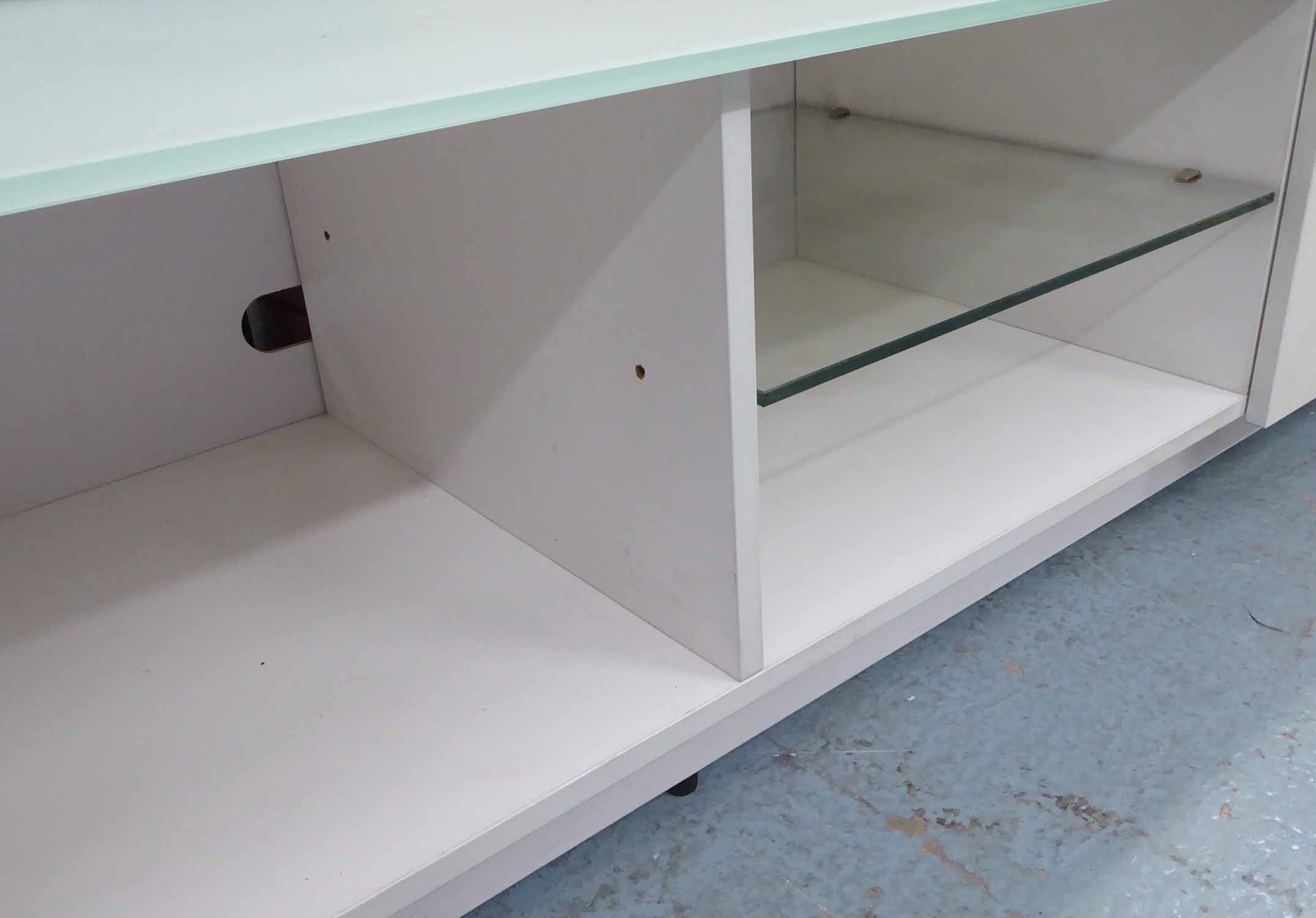 MEDIA CONSOLE, contemporary continental style, frosted glass top, 200cm x 48cm x 41cm. - Image 3 of 3