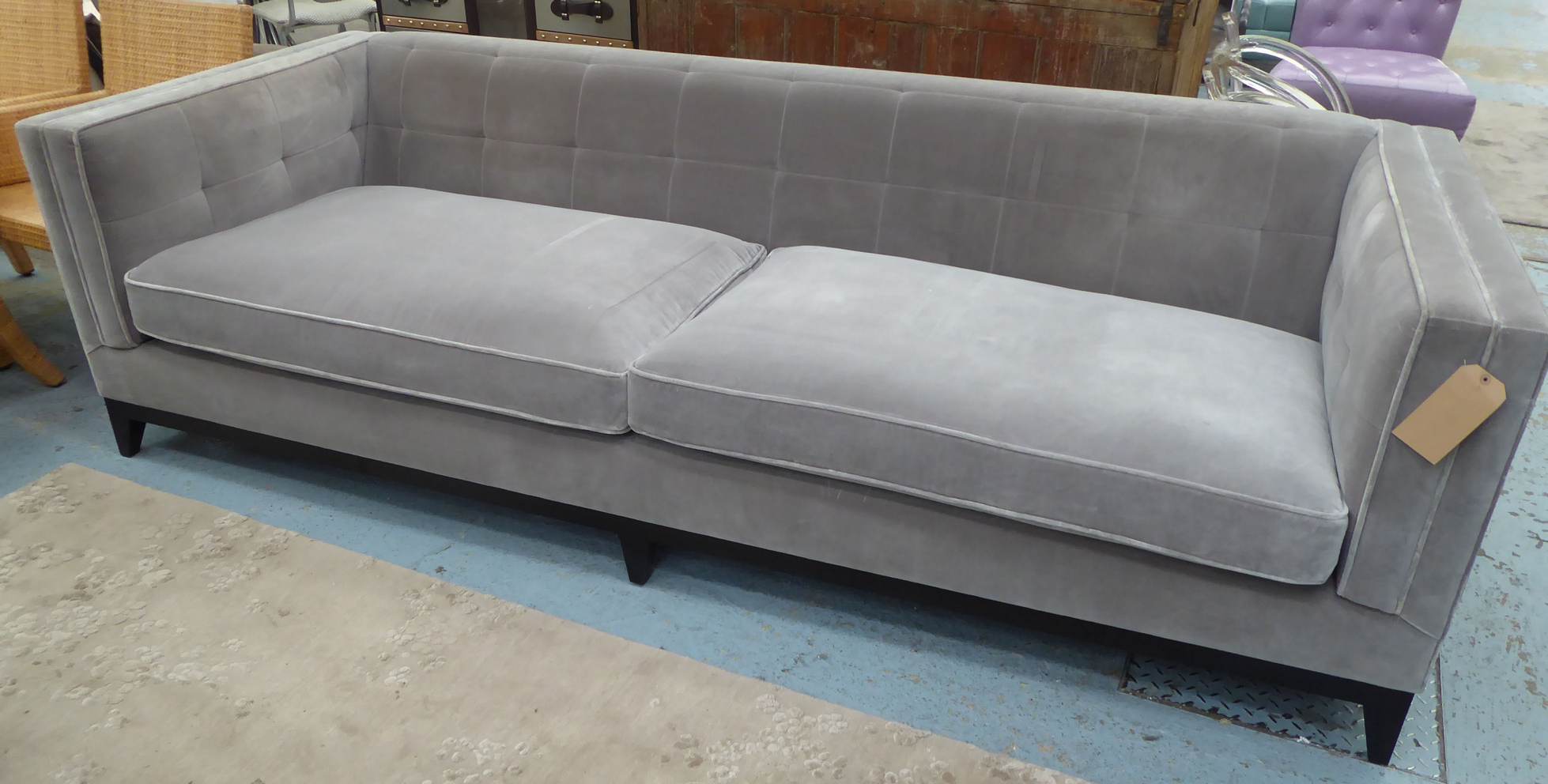 SOFA, grey velvet, 260cm x 100cm x 80cm.