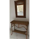 RATTAN CONSOLE AND MIRROR, duo colour woven rattan, rectangular console and matching wall mirror,