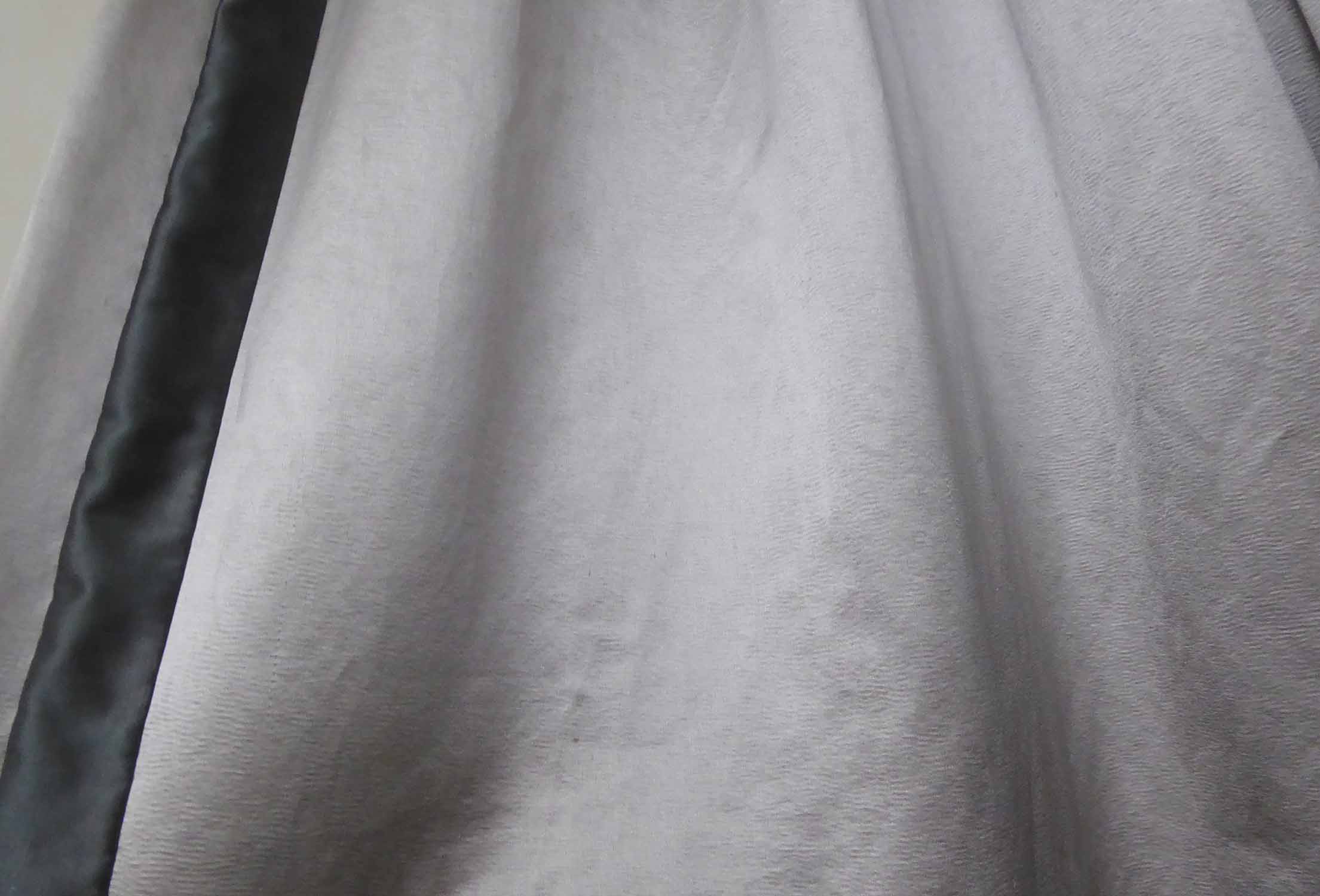 CURTAINS, a pair, grey silk with a darker grey boarder, lined and interlined, - Image 2 of 3