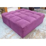 OTTOMAN, of large proportions, bespoke made, purple ultra suede finish, 153cm sq. x 50cm H.