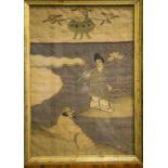 WOVEN PANELS, a companion pair, 19th century Chinese Kesi figurative silk in gilt slip frames,