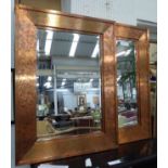 WALL MIRRORS, two, Art Deco design copper frames bevelled plates, 90cm x 122cm.