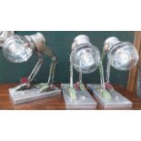 TABLE LAMPS, three, industrial style battery operated.