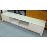 MEDIA CONSOLE, contemporary continental style, frosted glass top, 200cm x 48cm x 41cm.