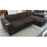 L-SHAPED SOFA, contemporary, upholstered in dark chocolate cotton fabric,