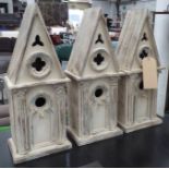 BIRD HOUSES, three, distressed painted finish.