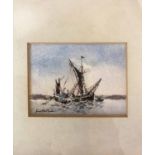 GERALD ROBERT TUCKER (1932-2016), 'Thames Barges', watercolour 7.5cm x 6cm, a pair, framed.