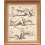HENRY MOORE, 'Seated figures', off set lithograph, 43cm x 33cm.