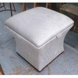 OTTOMAN, of slight proportions with lift up lid for storage, 45cm x 45cm x 45cm.