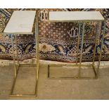 SIDE TABLES, a pair, contemporary with white marble rectangular tops on gilt metal supports,